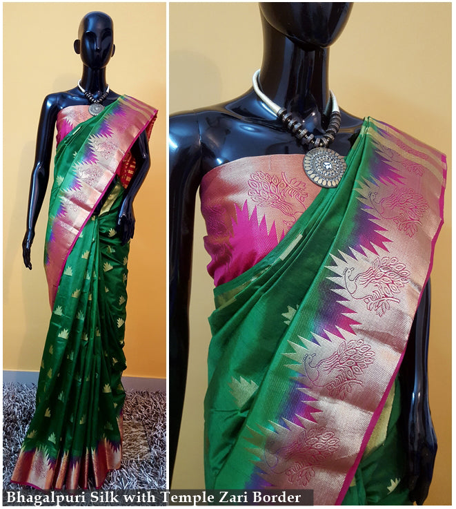 Green Pink Kanjivaram Silk Sarees - Dailybuyys