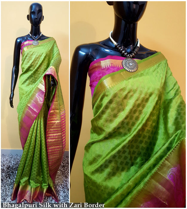 Green Pink Kanjivaram Silk Sarees - Dailybuyys