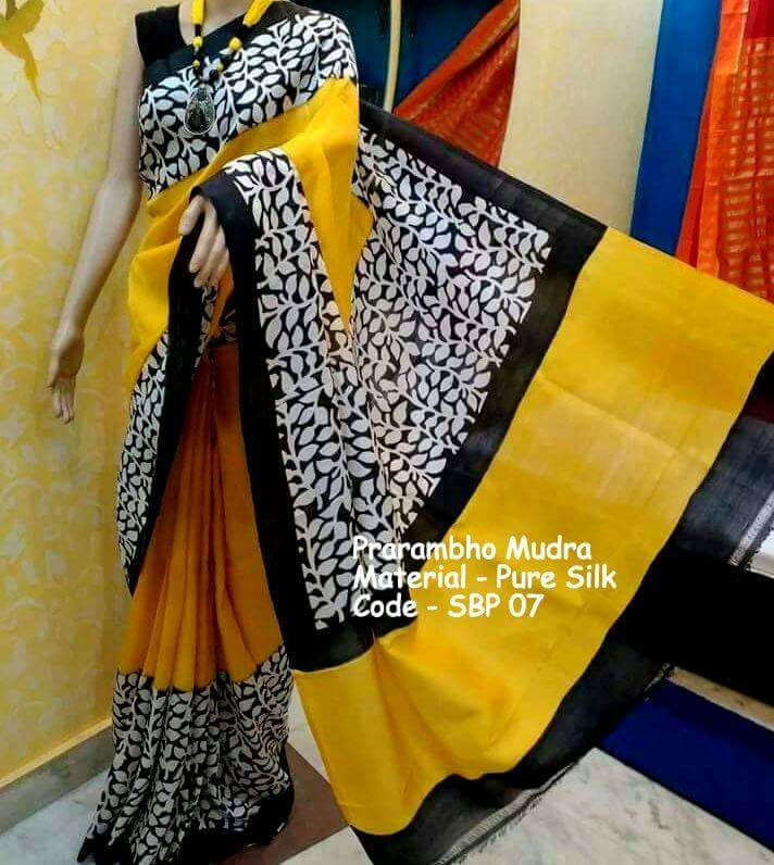 Yellow Grey Pure Silk Sarees - Dailybuyys