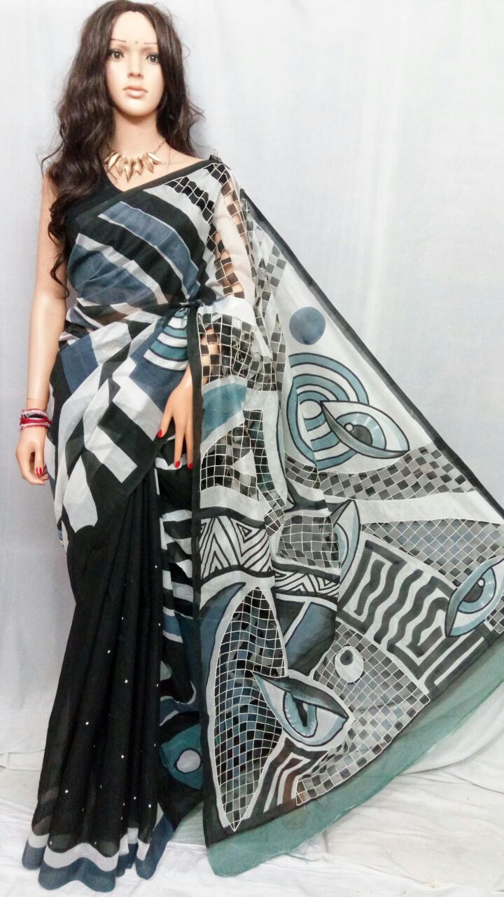 Black White Kathiawari Sarees - Dailybuyys