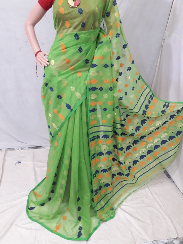 Green Dhakai Jamdani Sarees - Dailybuyys