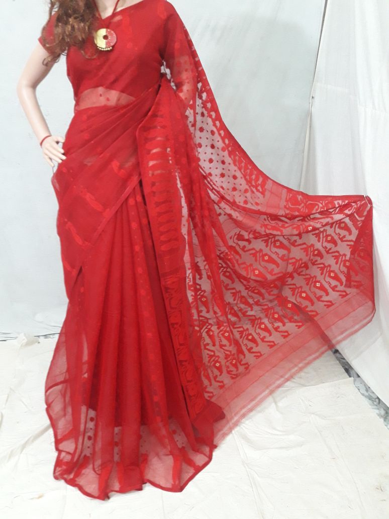 Red Dhakai Jamdani Sarees - Dailybuyys
