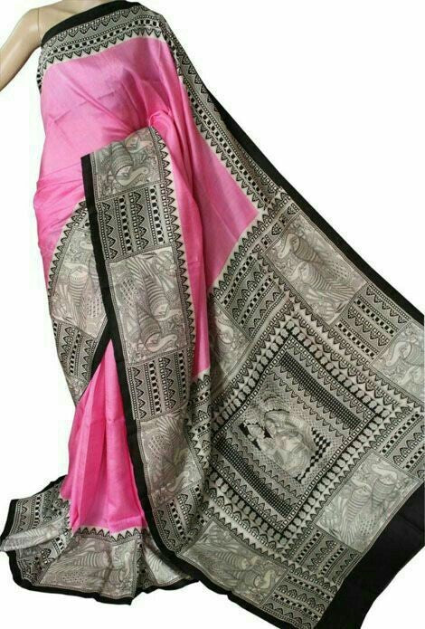 Pink Grey Pure Silk Mark Certified Murshidabad Silk Sarees - Dailybuyys