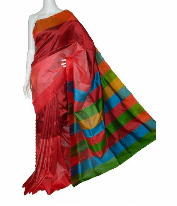 Maroon Green Pure Silk Mark Certified Murshidabad Silk Sarees - Dailybuyys