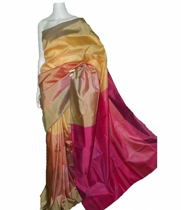 Yellow Pink Pure Silk Mark Certified Murshidabad Silk Sarees - Dailybuyys