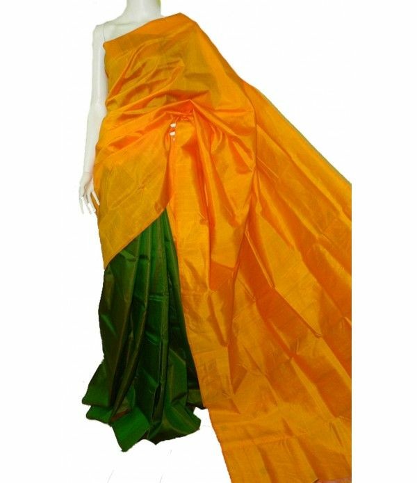 Yellow Green Pure Silk Mark Certified Murshidabad Silk Sarees - Dailybuyys