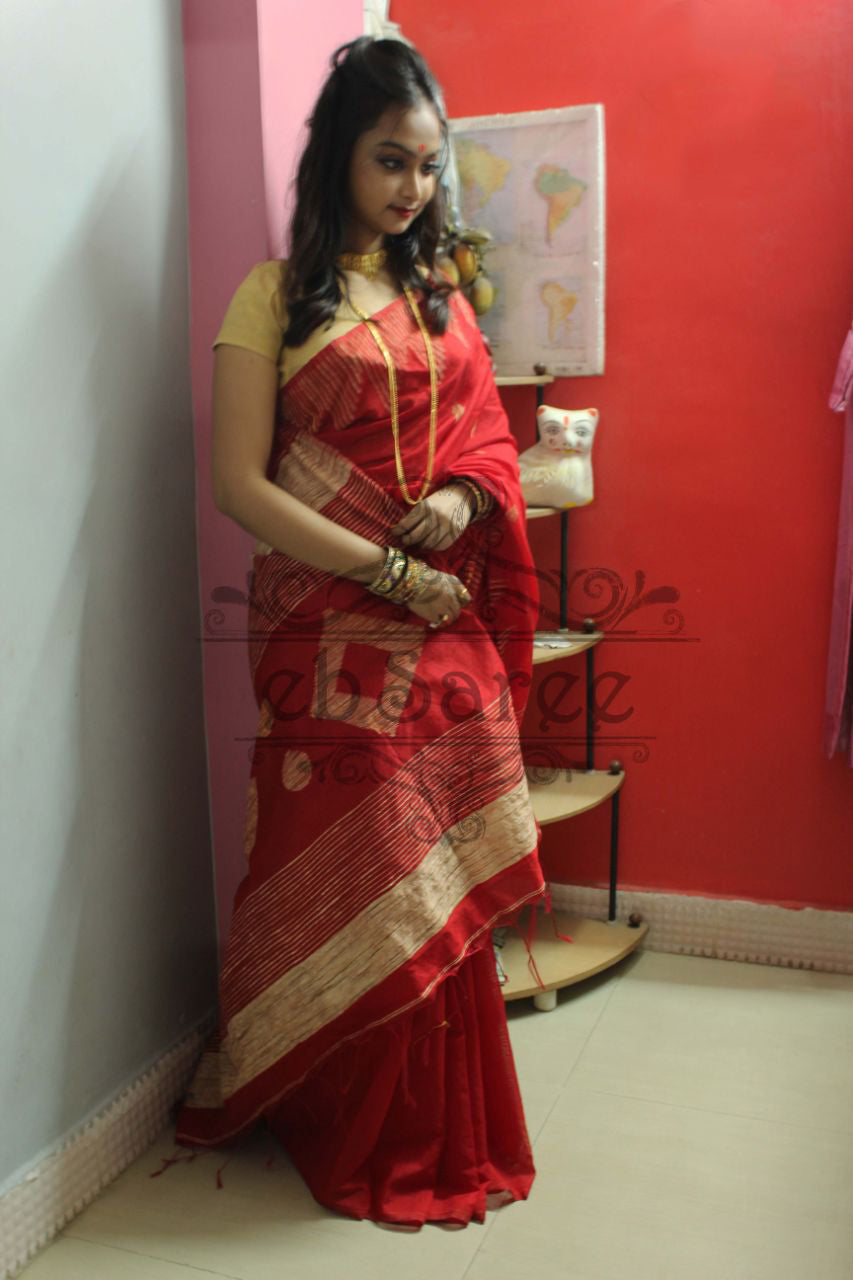 Red Handloom Ghicha Sarees - Dailybuyys