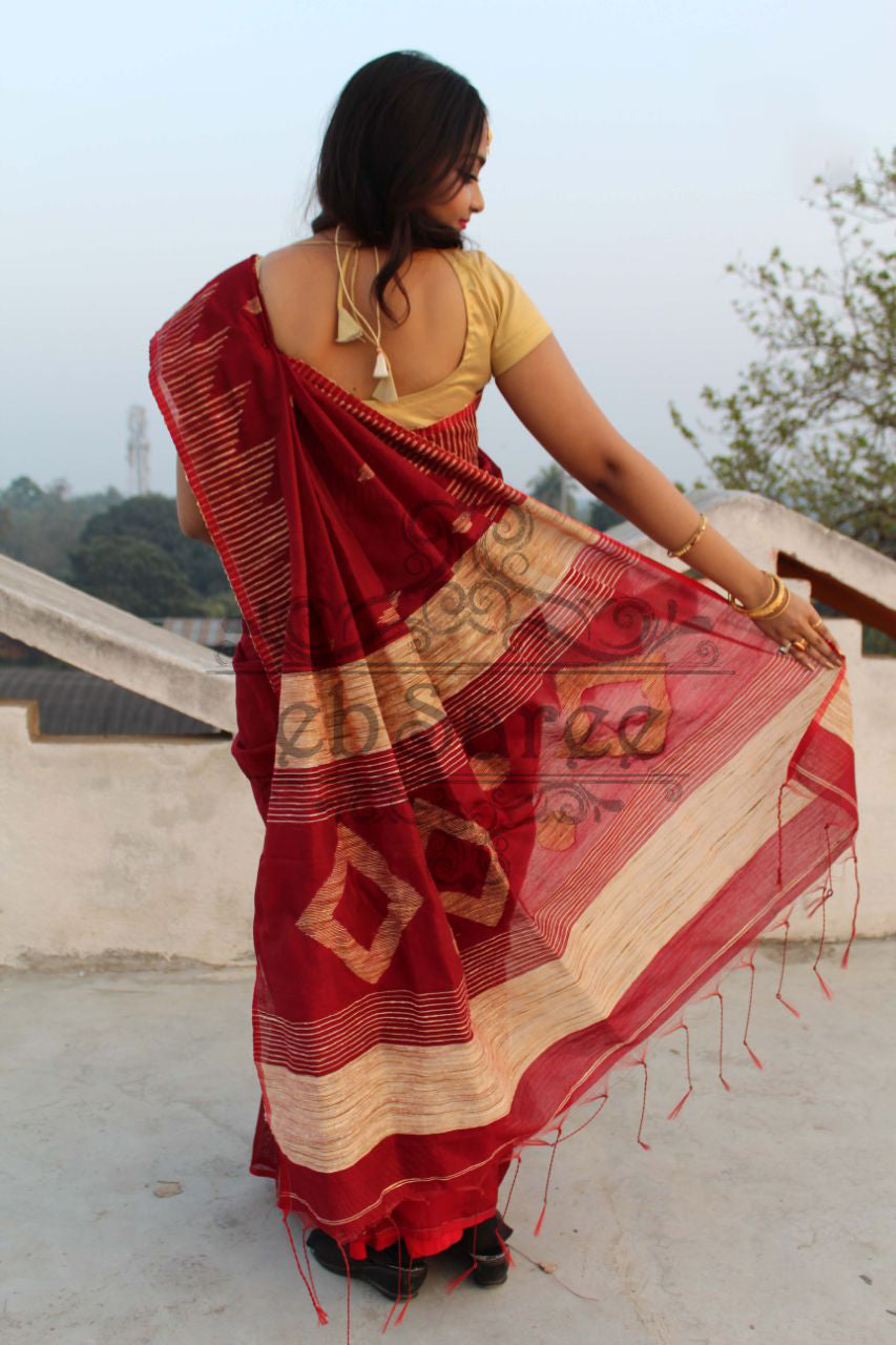 Red Handloom Ghicha Sarees - Dailybuyys