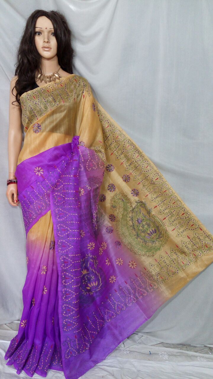 Violet Beige Bhagalpuri Silk Sarees - Dailybuyys