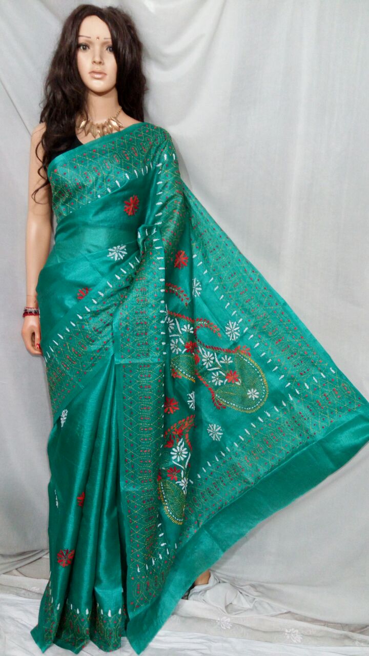 Green Bhagalpuri Silk Sarees - Dailybuyys