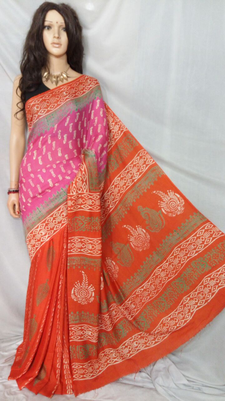 Orange Pink Kota Silk Sarees - Dailybuyys
