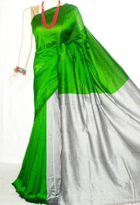 Green White Pure Cotton Silk Sarees - Dailybuyys