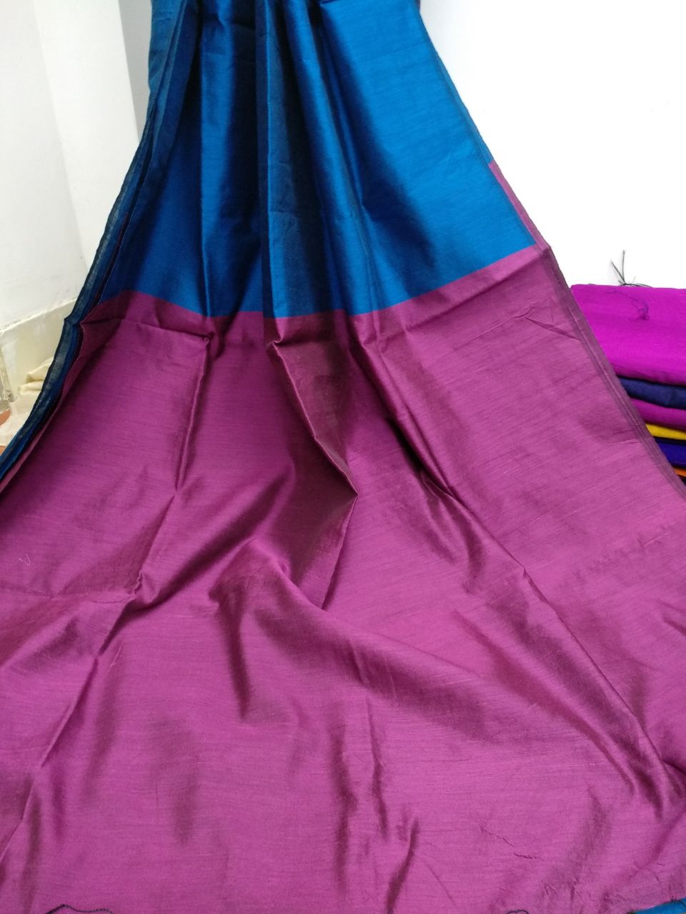 Pink Blue Pure Cotton Silk Sarees - Dailybuyys