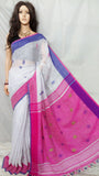 White Pink Pure Linen Sarees