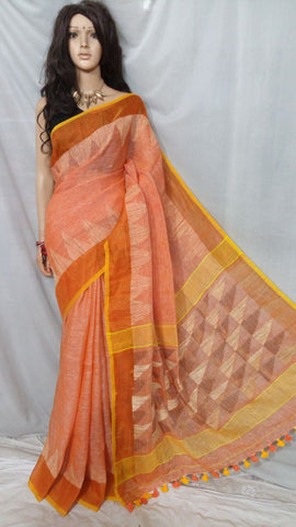 Pink 80 Count Pure Linen Sarees
