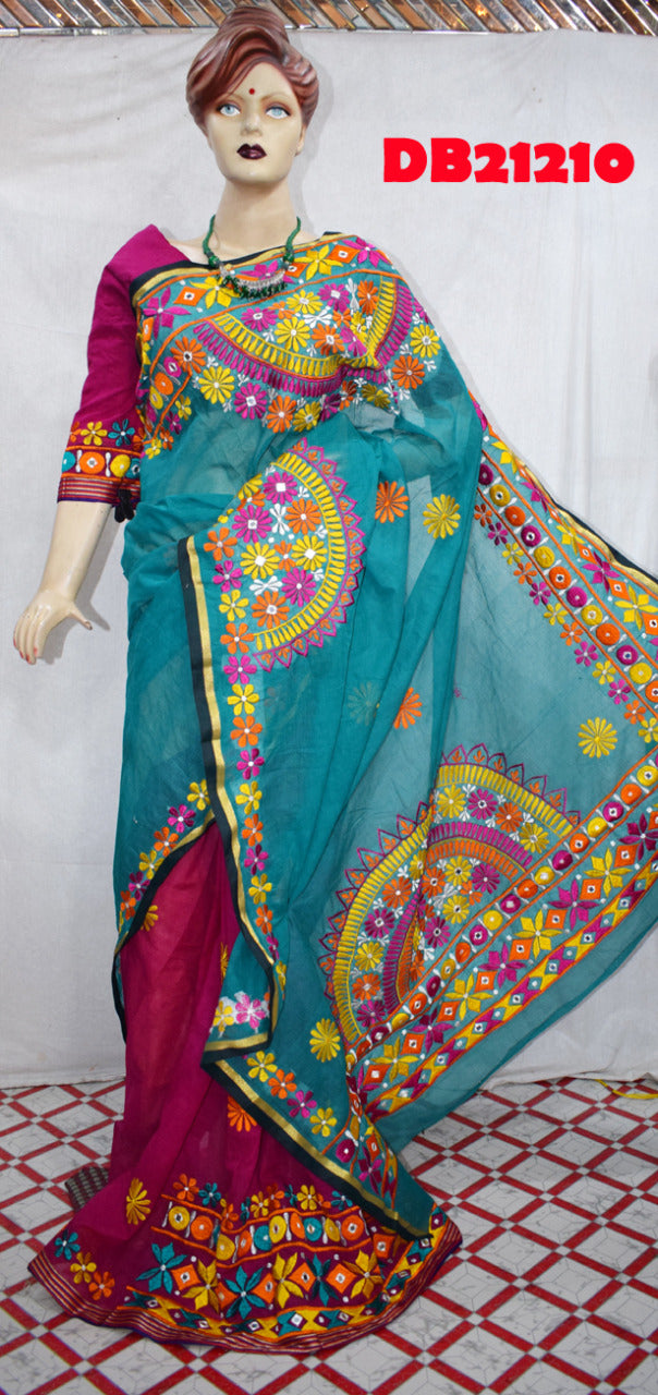Green Maroon Kathiawari Sarees - Dailybuyys