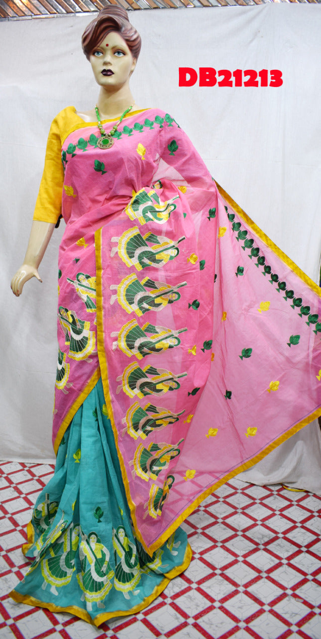 Pink Green Kathiawari Sarees - Dailybuyys