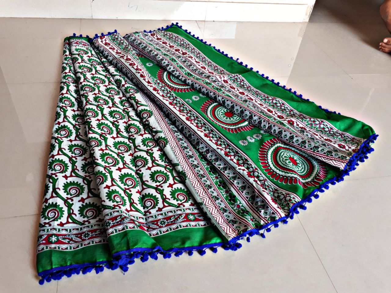 Green Bagru Printed Pure Cotton Sarees - Dailybuyys