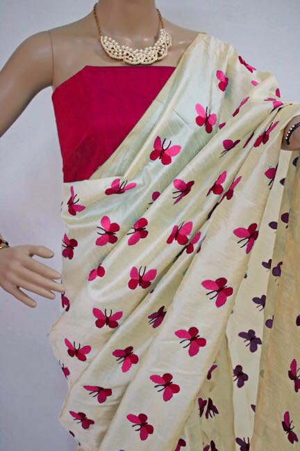 Pink Titli Chanderi Pure Cotton Sarees - Dailybuyys