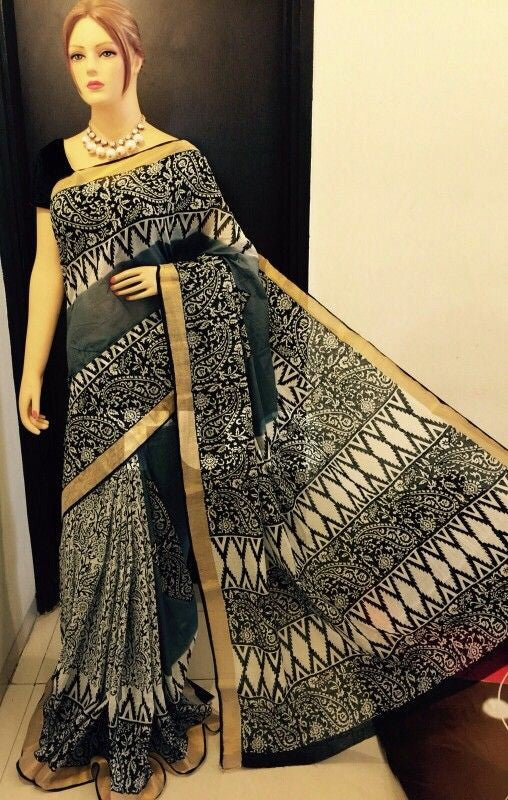 Black Kerala Pure Cotton Sarees - Dailybuyys