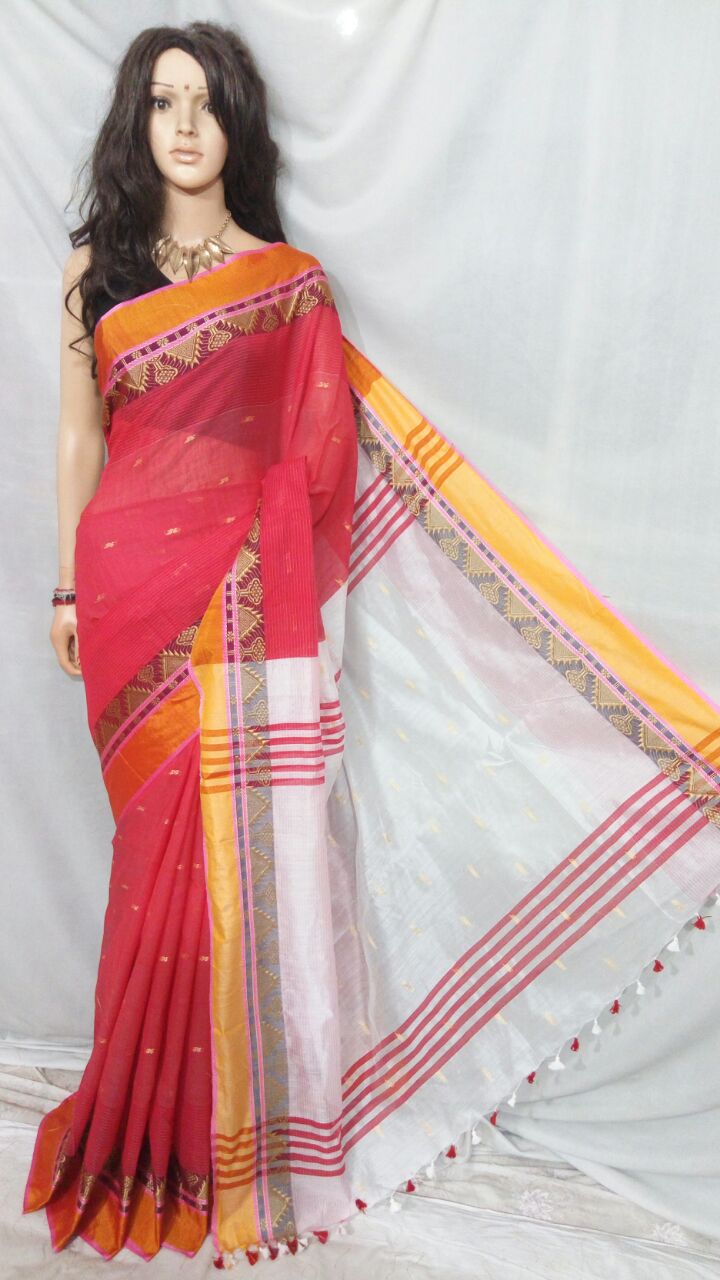 Red Pure Cotton Silk Sarees - Dailybuyys