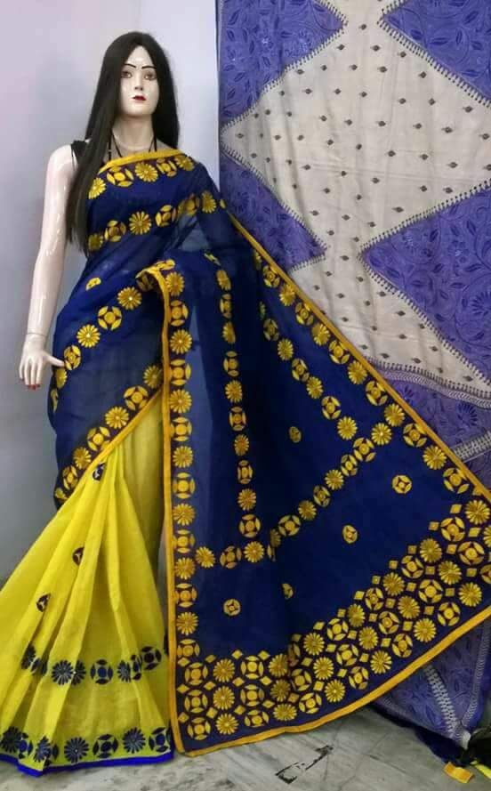 Blue Yellow Kathiawari Sarees - Dailybuyys