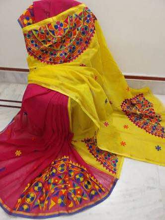 Red Yellow Kathiawari Sarees - Dailybuyys