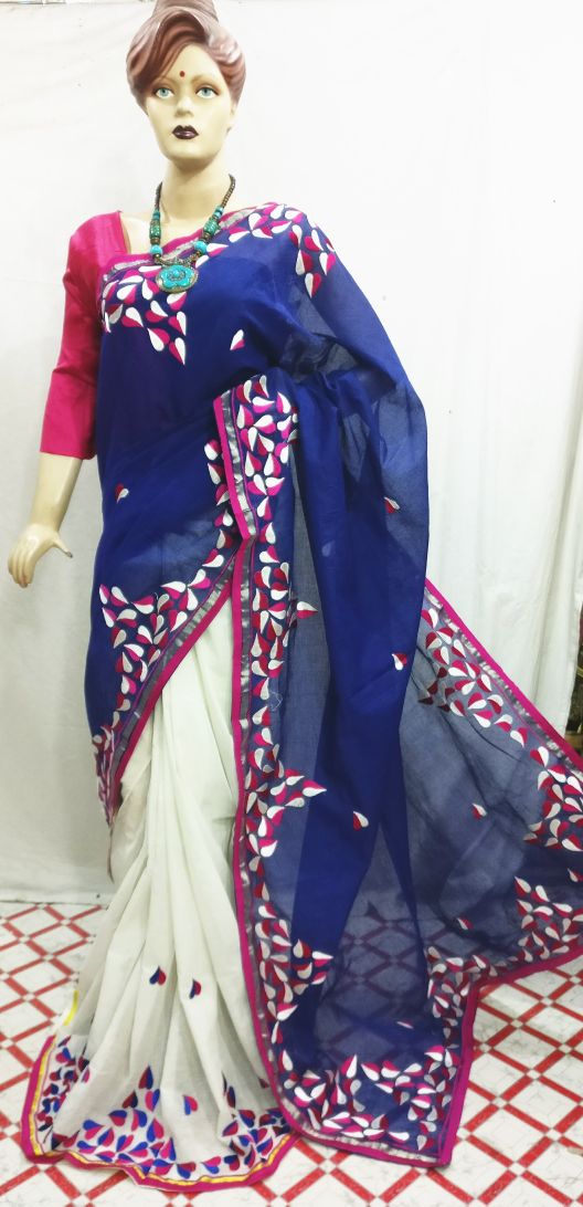 Blue White Kathiawari Sarees - Dailybuyys