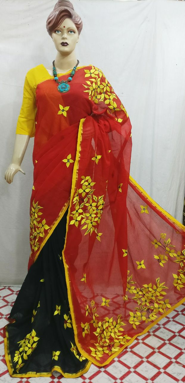 Red Black Kathiawari Sarees - Dailybuyys