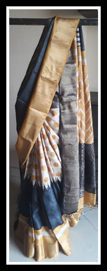 Beige Zari Border Pure Silk Mark Certified Tussar Silk Sarees - Dailybuyys