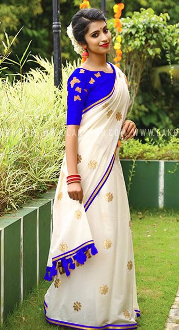 Blue White Chanderi Pure Cotton Sarees - Dailybuyys