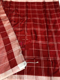 Red 80 Count Pure Linen Sarees