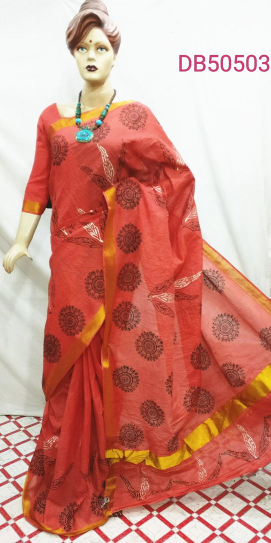 Red Kerala Pure Cotton Sarees - Dailybuyys