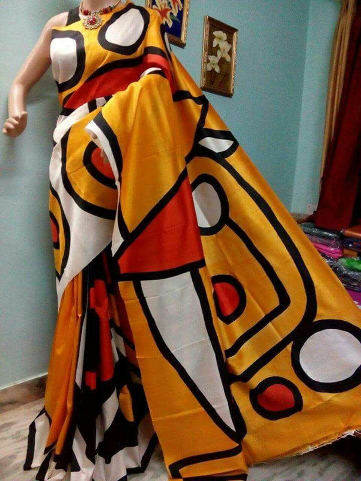 Yellow Red Pure Silk Mark Certified Murshidabad Silk Sarees - Dailybuyys