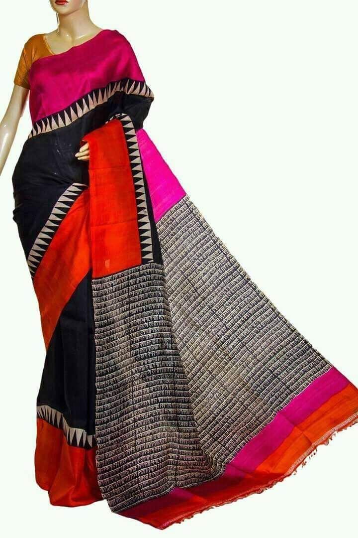 Grey Red Pure Silk Mark Certified Murshidabad Silk Sarees - Dailybuyys