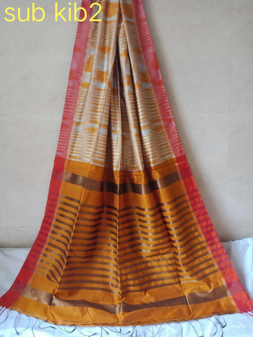 Orange Ikkat Sarees - Dailybuyys