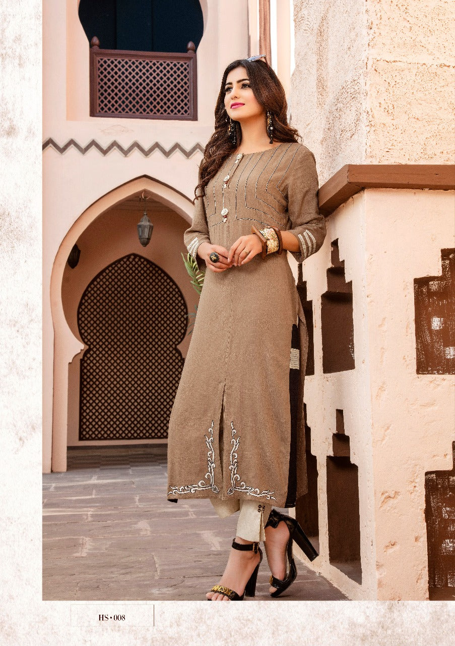 Beige Pure Cotton Silk kurtis - Dailybuyys