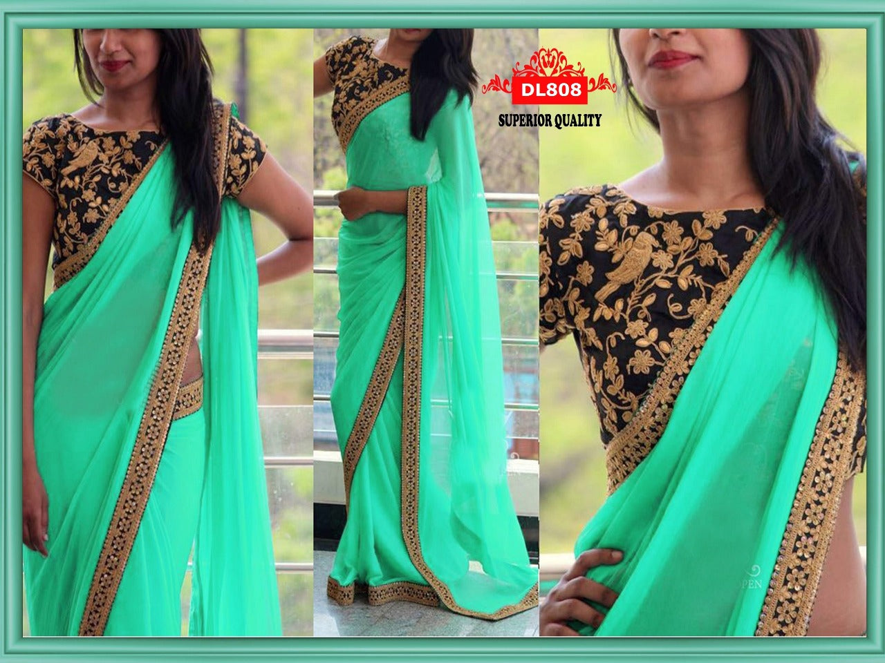 Green Georgette Sarees - Dailybuyys