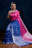 Blue Pink 80 Count Bhagalpur KK Pure Linen Sarees