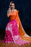 Pink Orange 80 Count Bhagalpur KK Pure Linen Sarees