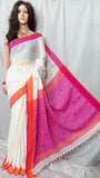White Pink S.G Pure Linen Sarees