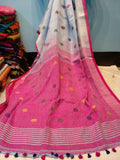 Pink White S.G Pure Linen Sarees