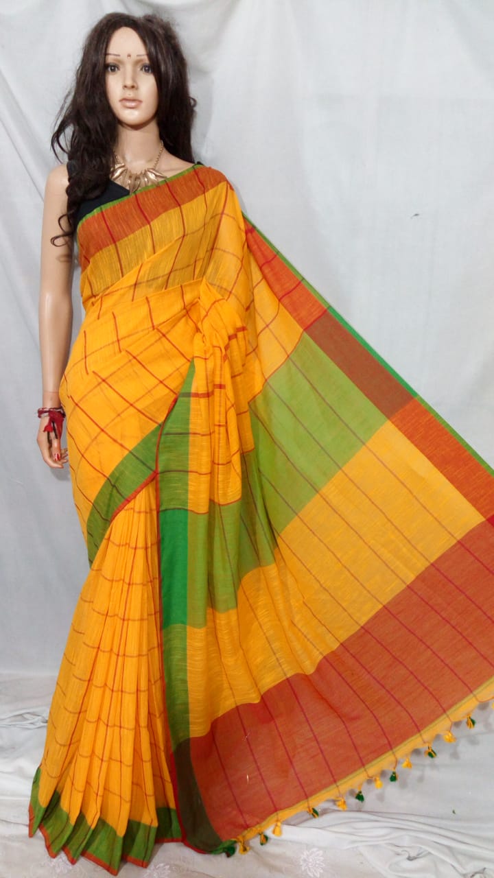 Yellow Green S.G Khadi Sarees - Dailybuyys