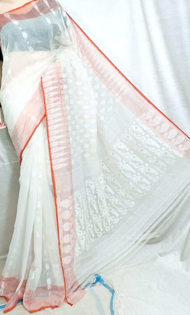 White Dhakai Jamdani Sarees - Dailybuyys