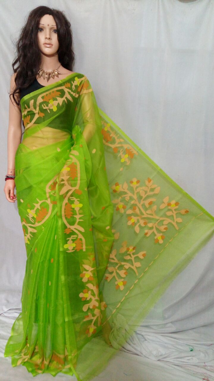 Green Pure Silk Mark Certified Muslin Sarees - Dailybuyys