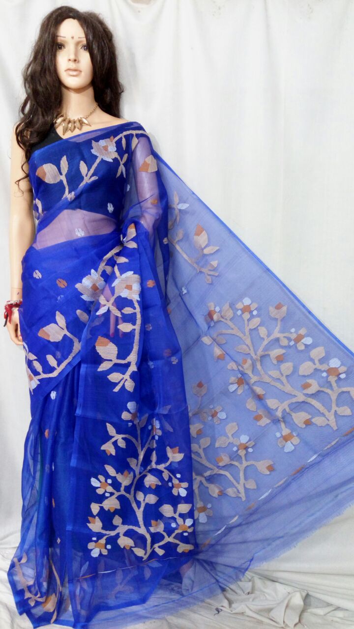 Blue Pure Silk Mark Certified Muslin Sarees - Dailybuyys