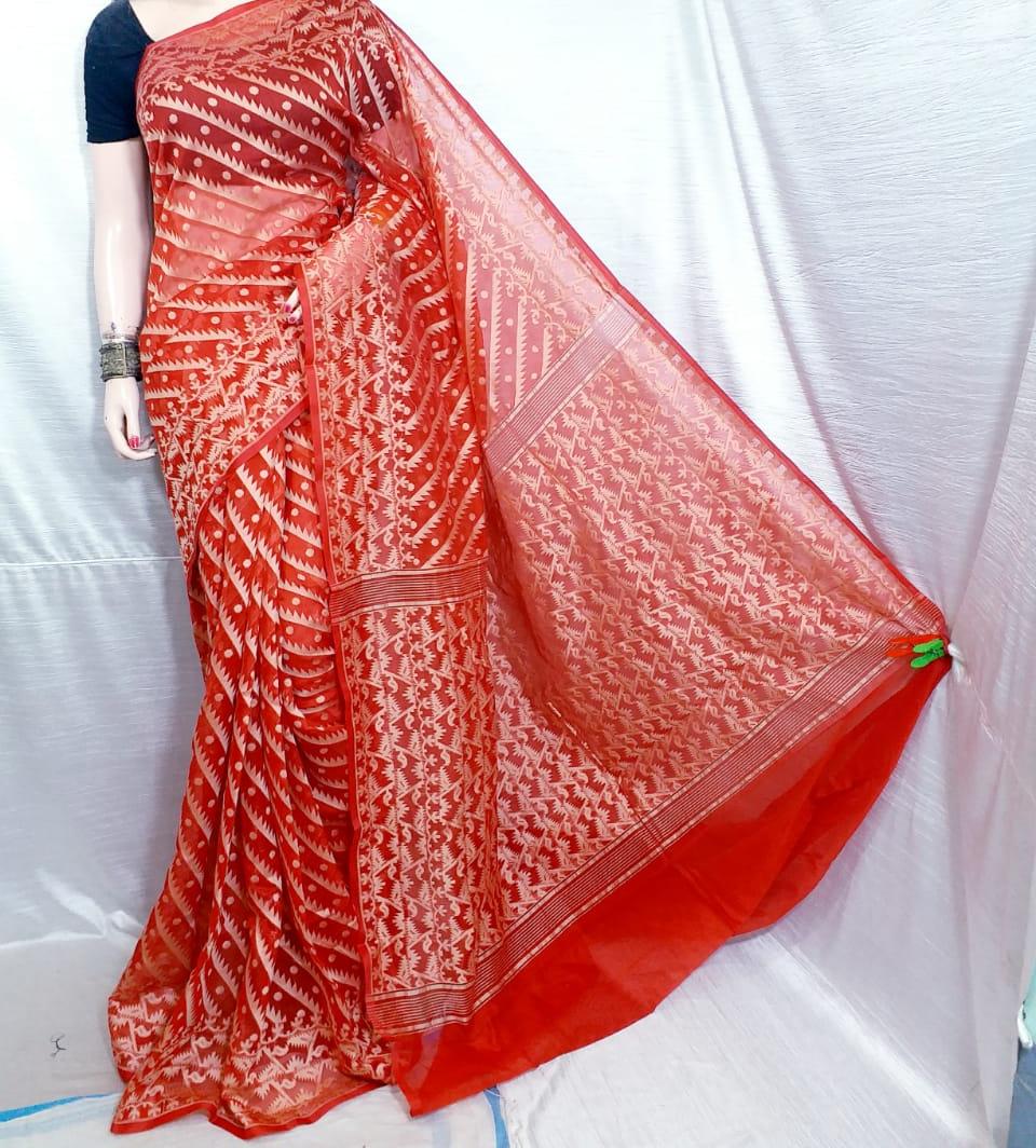 Red Dhakai Jamdani Sarees - Dailybuyys