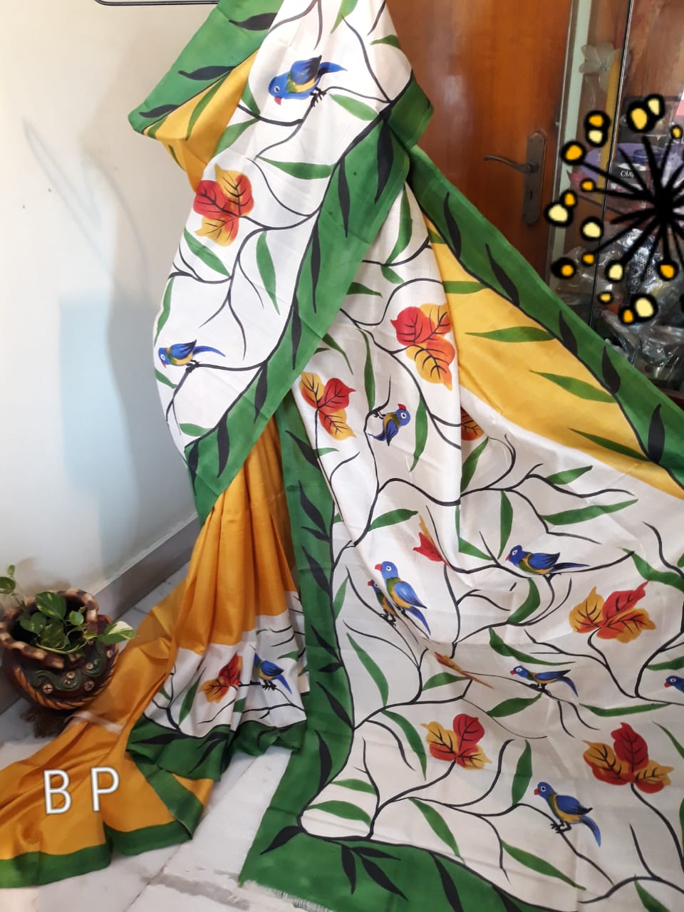 Yellow Pure KK Hand Painted Silk Mark Certified Bishnupuri Silk Sarees - Dailybuyys