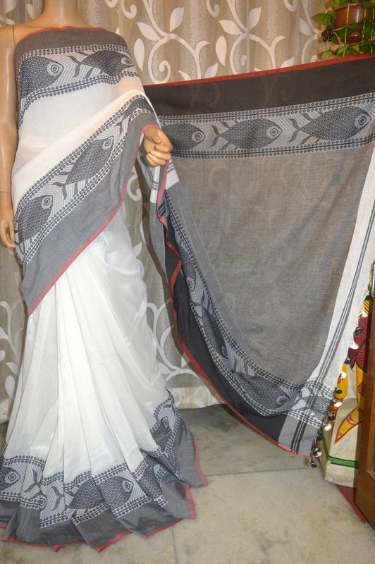 White Grey KK Khadi Sarees - Dailybuyys