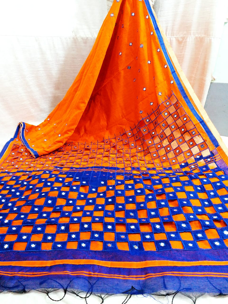 Orange Blue K.K Handloom Pure Cotton Silk Sarees